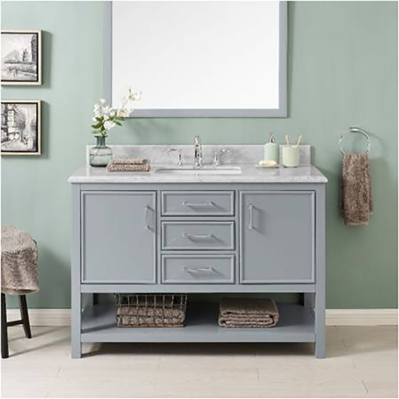 Natural marble bathroom vanity 48 Inch with Under Sink, 3 Drawer and 2 doors Stylish storage, Gray